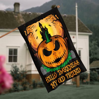 Jack Skellington Hello Darkness My Old Friend Garden Flag - Halloween Pumpkin Welcome House Flag