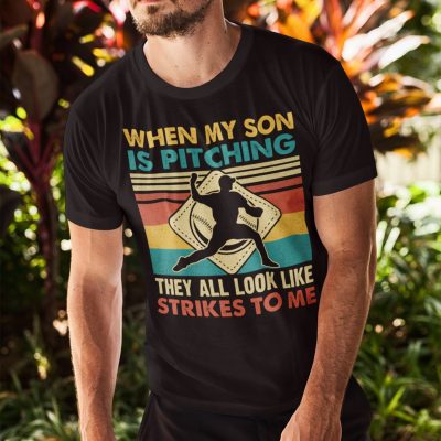 Alternative view of When My Son Is Pitching They All Look Like Strikes To Me T-Shirt - Proud Baseball Son V-Neck