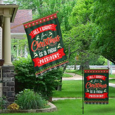 Alternative view of All I Want For Christmas Is A New President Outdoor House Flag - Anti Biden Home Garden Flag