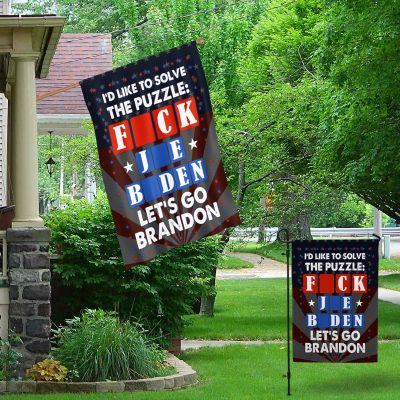 5vt. Solve The Puzzle Let's Go Brandon Flag Garden & House Mockup 1