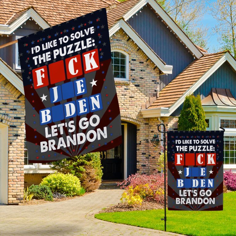 5vt. Solve The Puzzle Let's Go Brandon Flag Garden & House Mockup 3