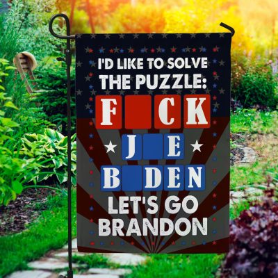 5vt. Solve The Puzzle Let's Go Brandon Flag Garden Flag Mockup 1