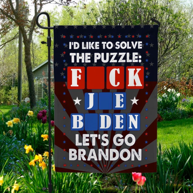 5vt. Solve The Puzzle Let's Go Brandon Flag Garden Flag Mockup 5