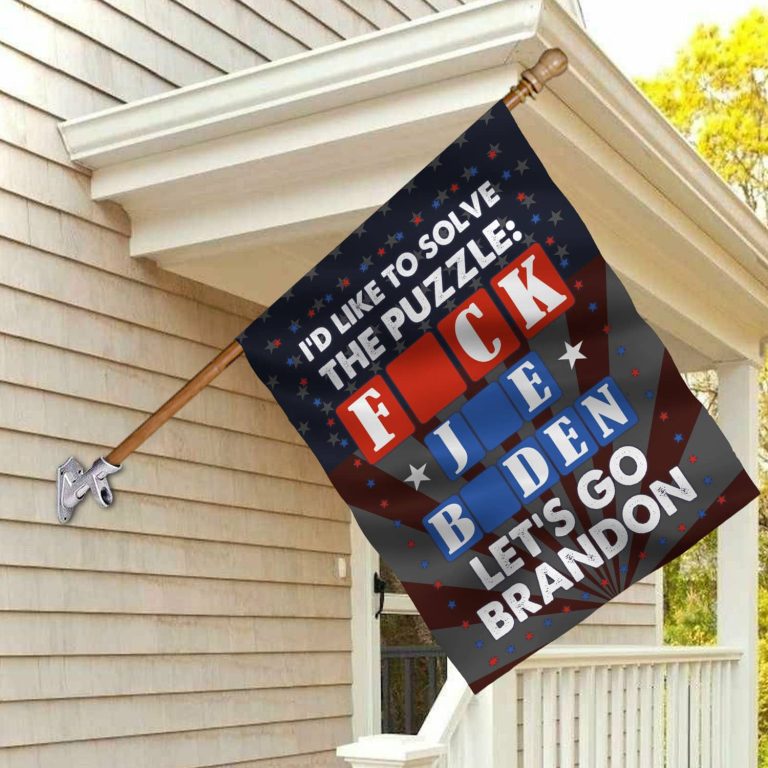 5vt. Solve The Puzzle Let's Go Brandon Flag House Flag Mockup 2