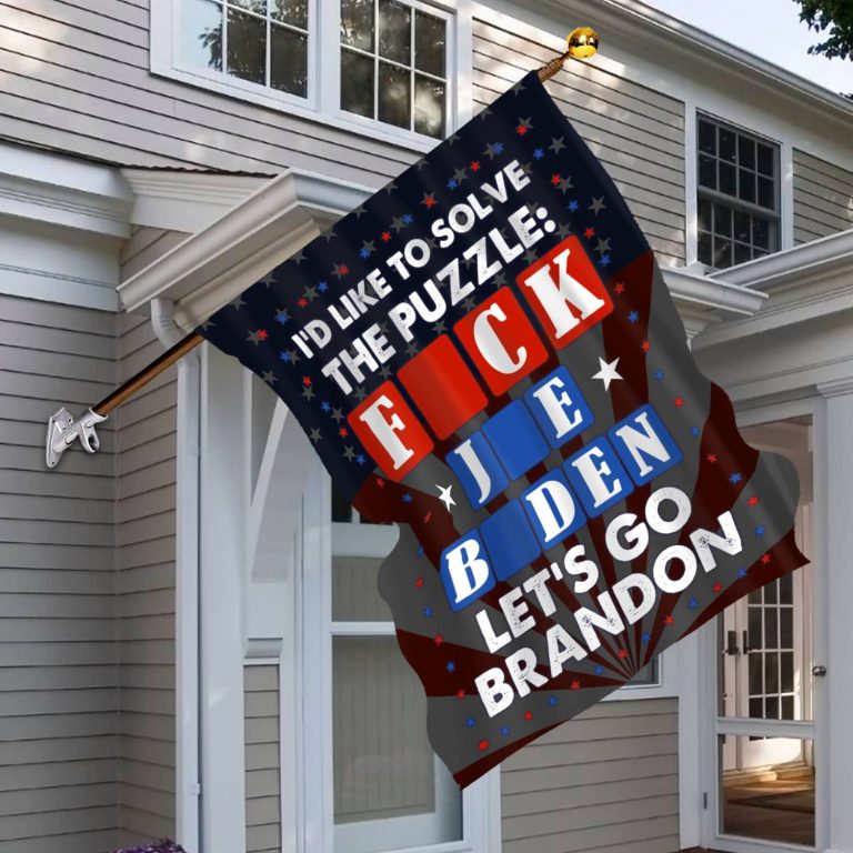 5vt. Solve The Puzzle Let's Go Brandon Flag House Flag Mockup 6