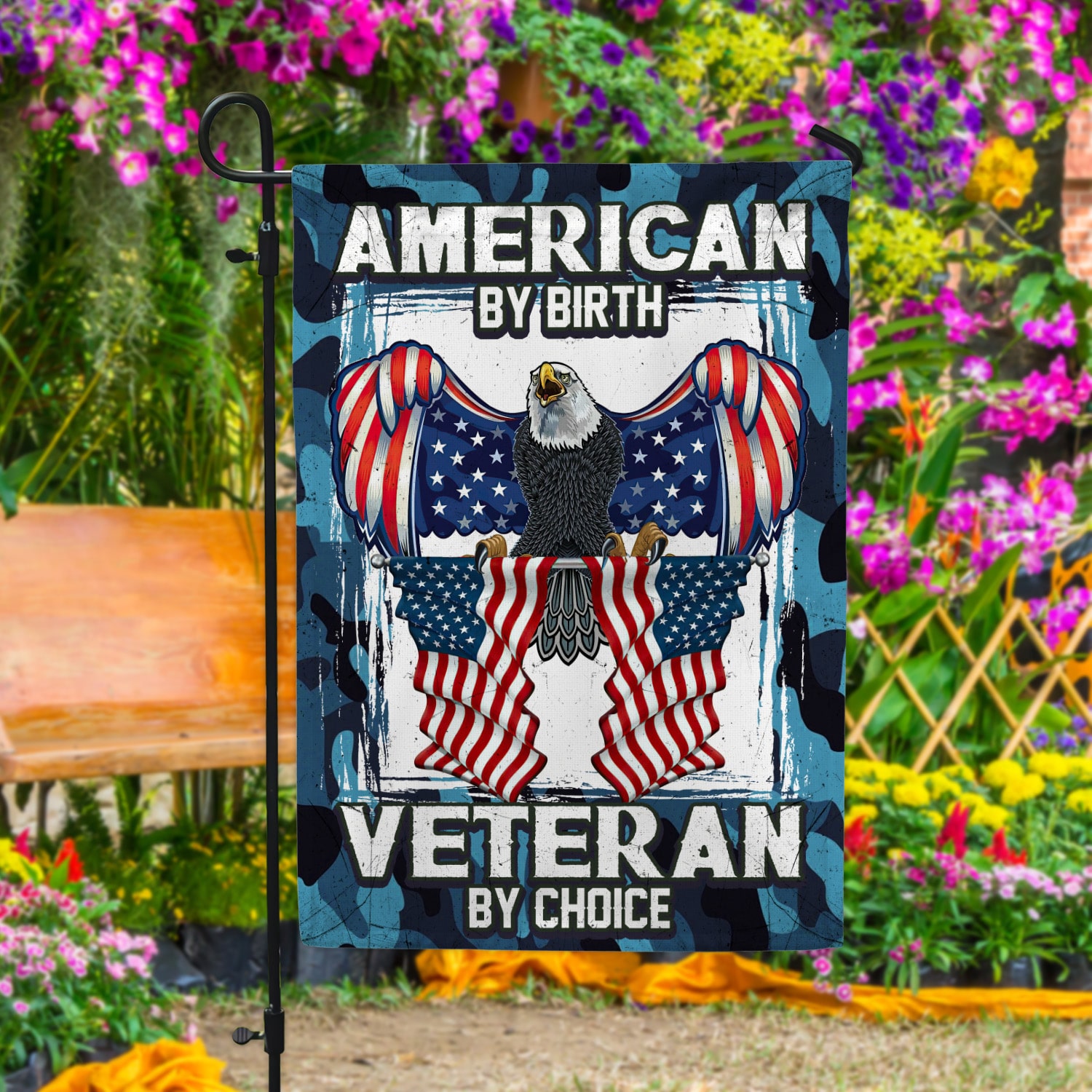 6kt. American By Birth Veteran 30x40 Garden Flag Mockup 4