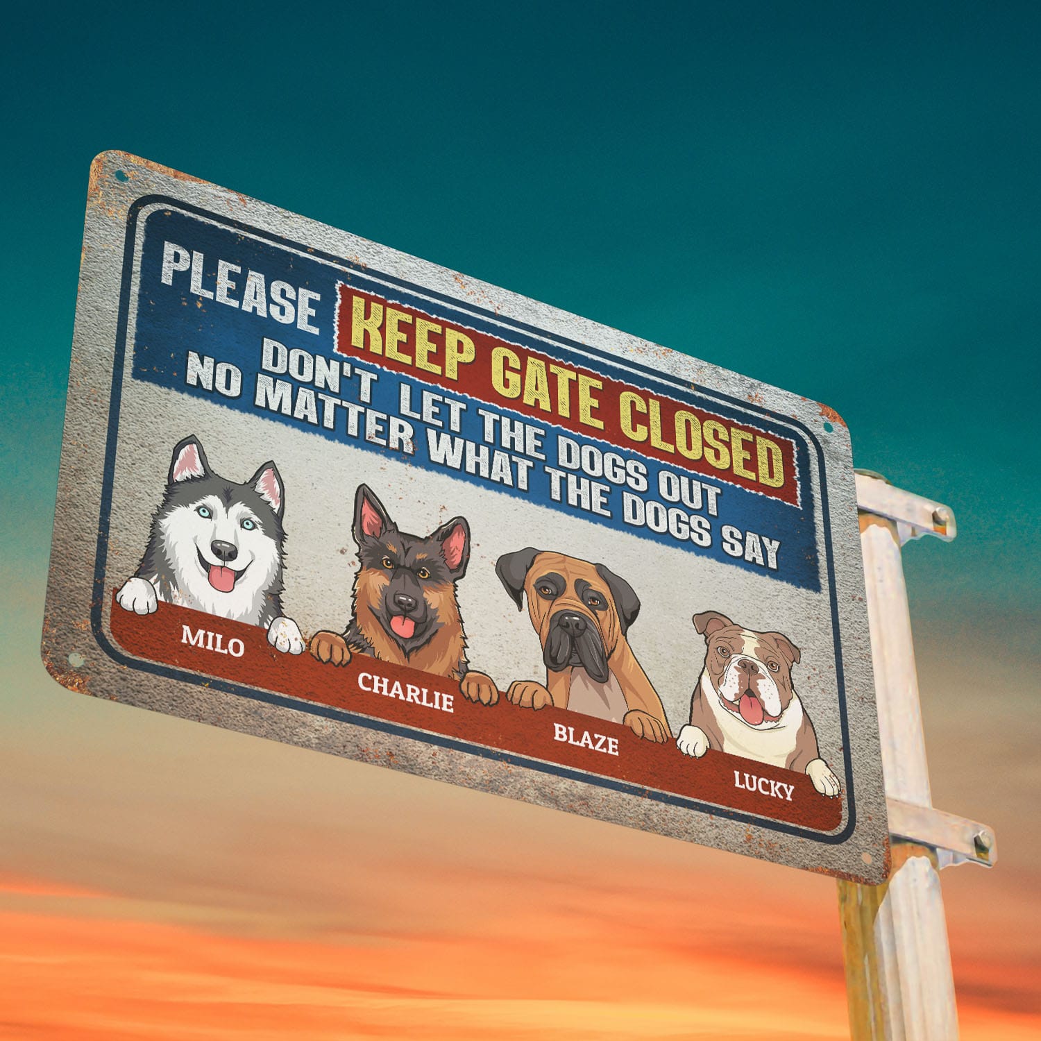 9vt. Dog Please Keep Gate Closed Sign 4 (sample Design) Metal Sign Mockup 13