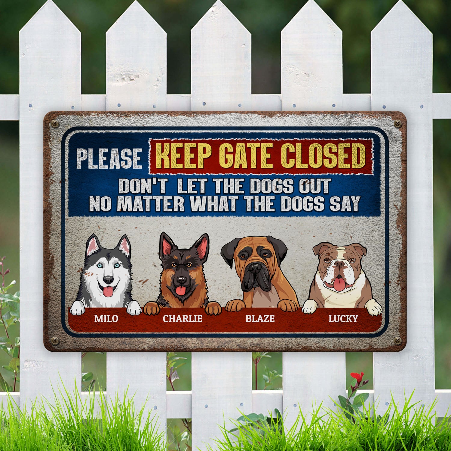 9vt. Dog Please Keep Gate Closed Sign 4 (sample Design) Metal Sign Mockup 6