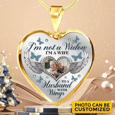 Alternative view of Personalized Photo I'm Not A Widow I'm A Wife to A Husband with Wings Heart Pendant Necklace - Bangle