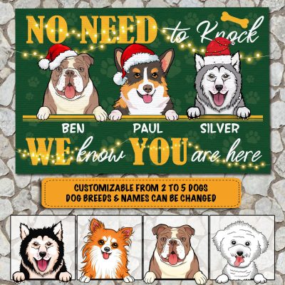 Custom Dog Breeds No Need to Knock We Know You Are Here Christmas Entrance Indoor Outdoor Decorative Doormat