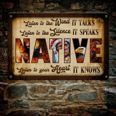 Alternative view of Native American Wall Art Listen to The Wind It Talks Listen to The Silence It Speaks Vintage Decorative Metal Sign - Indoor Outdoor Decor