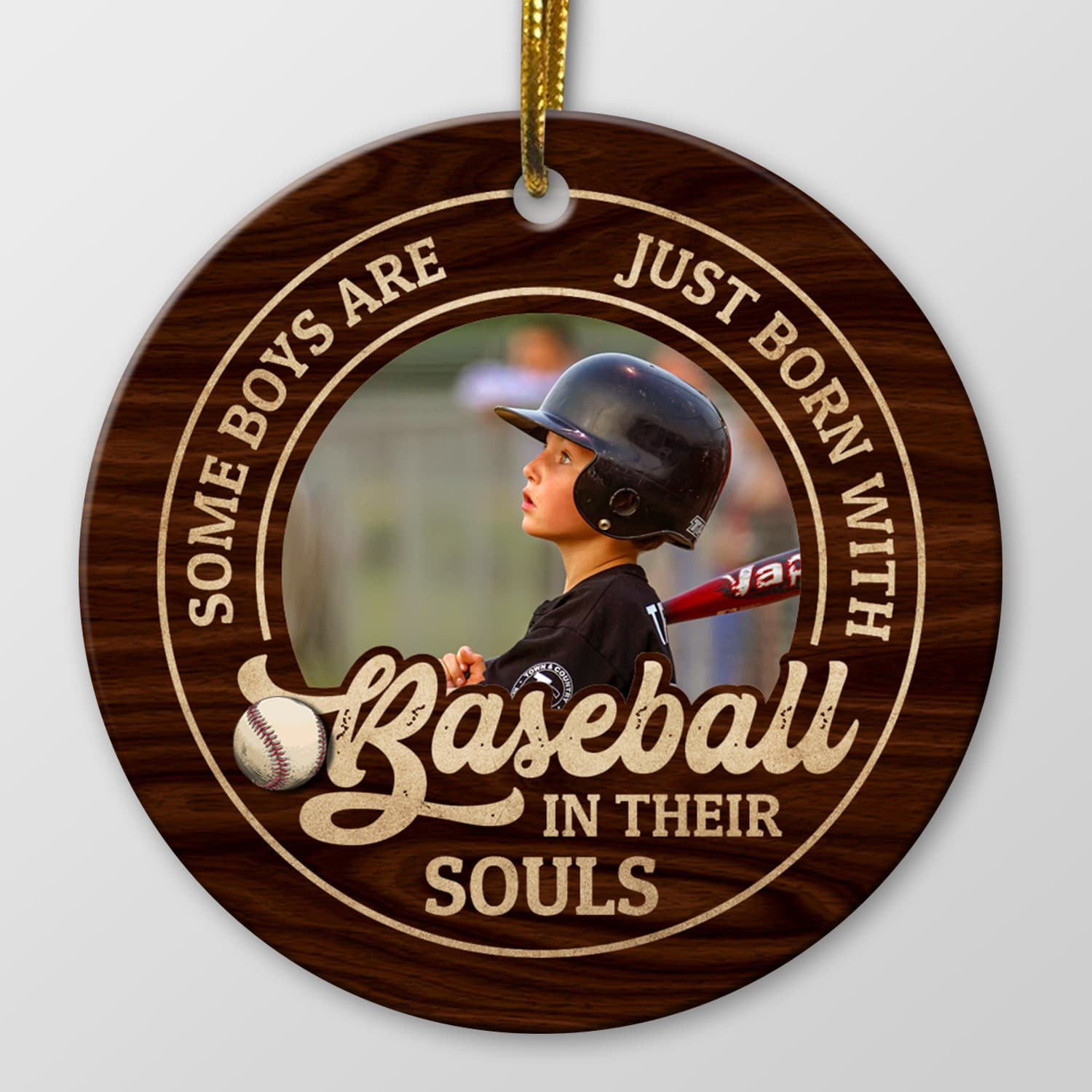 5VT. Baseball Some Boys Are Just Born Ornament (Sample Design) Circle Mockup Simple
