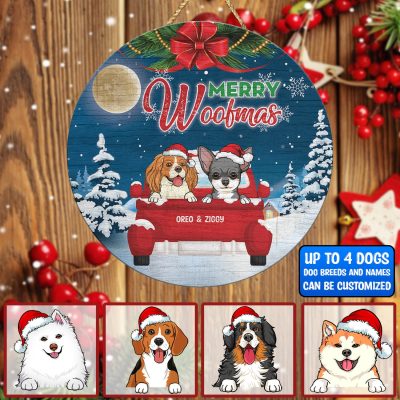 Alternative view of Merry Woofmas Personalized Dog Christmas Decorative Wooden Door Sign - Custom Dog Welcome Front Porch Sign