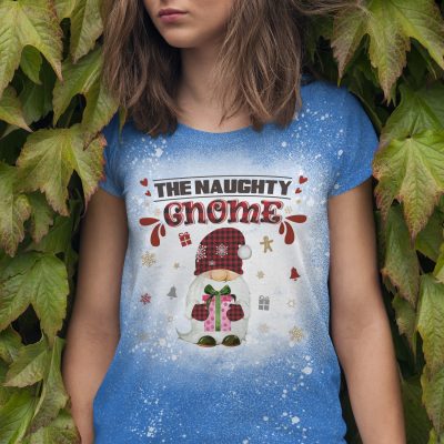 Funny Naughty Gnome Family Matching Christmas Bleached T-Shirt