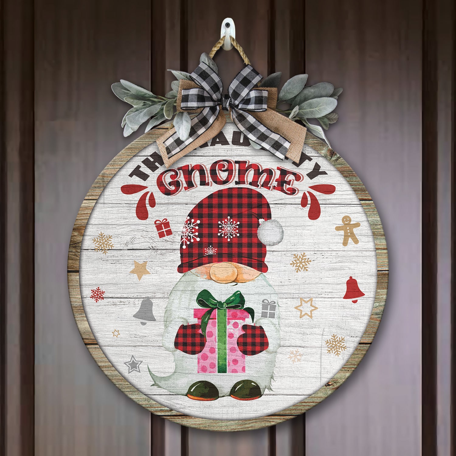 3Th. Naughty Gnome (circle wooden doorsign) Door Sign Mockup 7