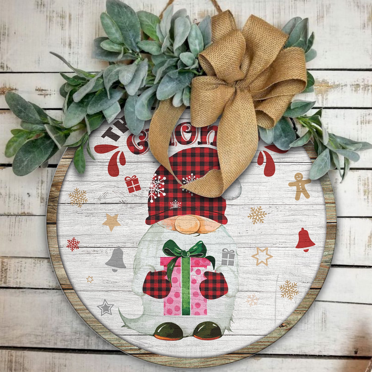 3Th. Naughty Gnome (circle wooden doorsign) Door Sign Mockup 11