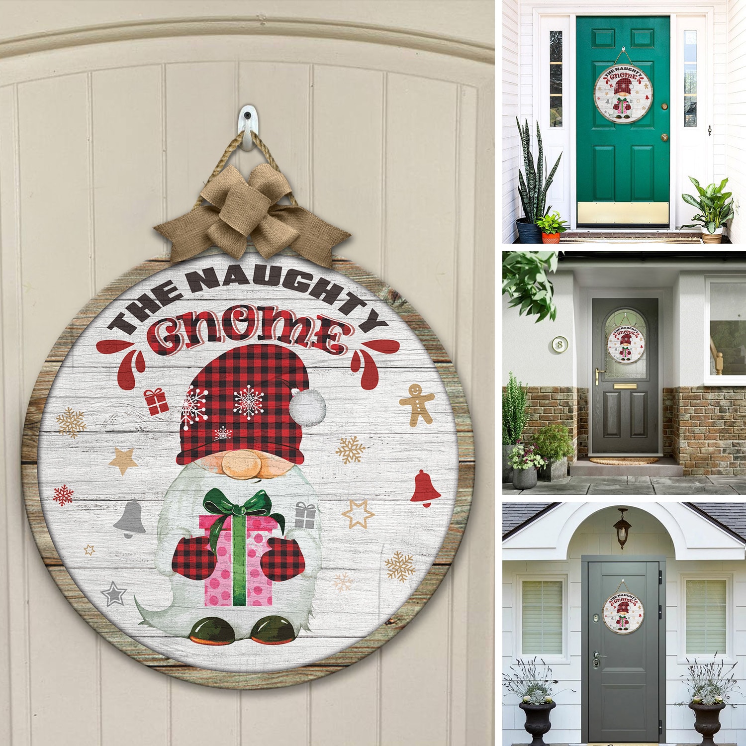 3Th. Naughty Gnome (circle wooden doorsign) Door Sign Mockup 12