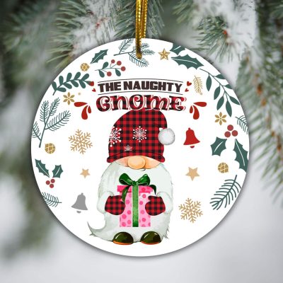 Funny Naughty Gnome Decorative Christmas Ornament - Holiday Flat Circle Ornament