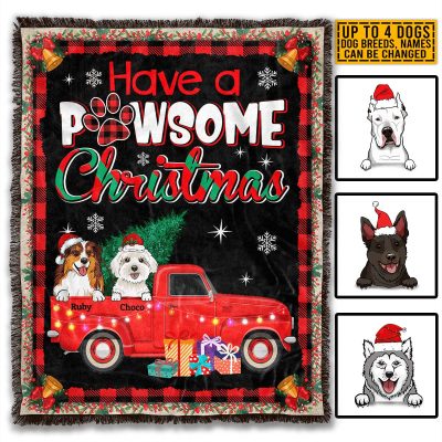 Personalized Have A Pawsome Christmas Blanket - Custom Christmas Dog Breeds Fleece Blanket