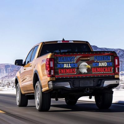 Alternative view of Against All Enemies Foreign and Democrat Tailgate Decal Sticker Wrap – Vinyl Graphic Decal Bumper Sticker