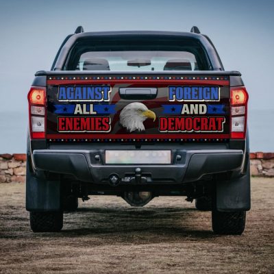 Against All Enemies Foreign and Democrat Tailgate Decal Sticker Wrap – Vinyl Graphic Decal Bumper Sticker