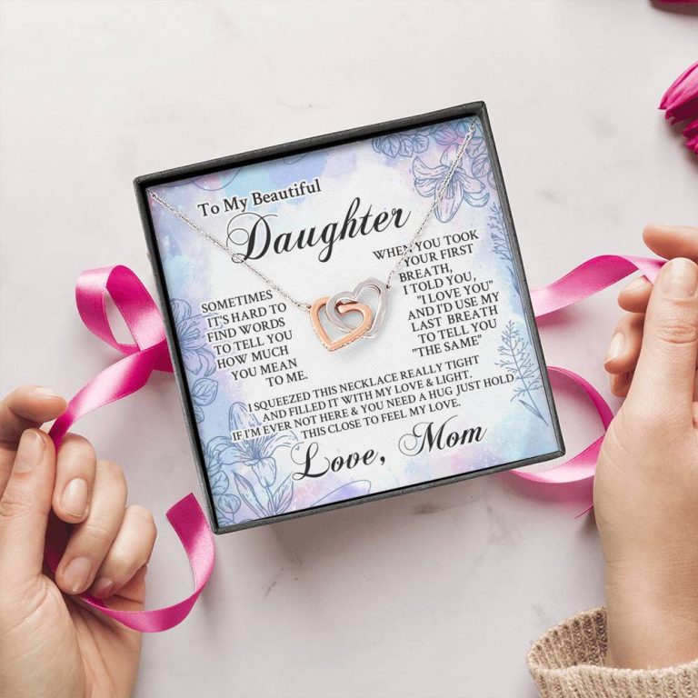 From Mom To My Beautiful Daughter Sometimes It's Hard To Find Words Interlocking Hearts Pendant Necklace