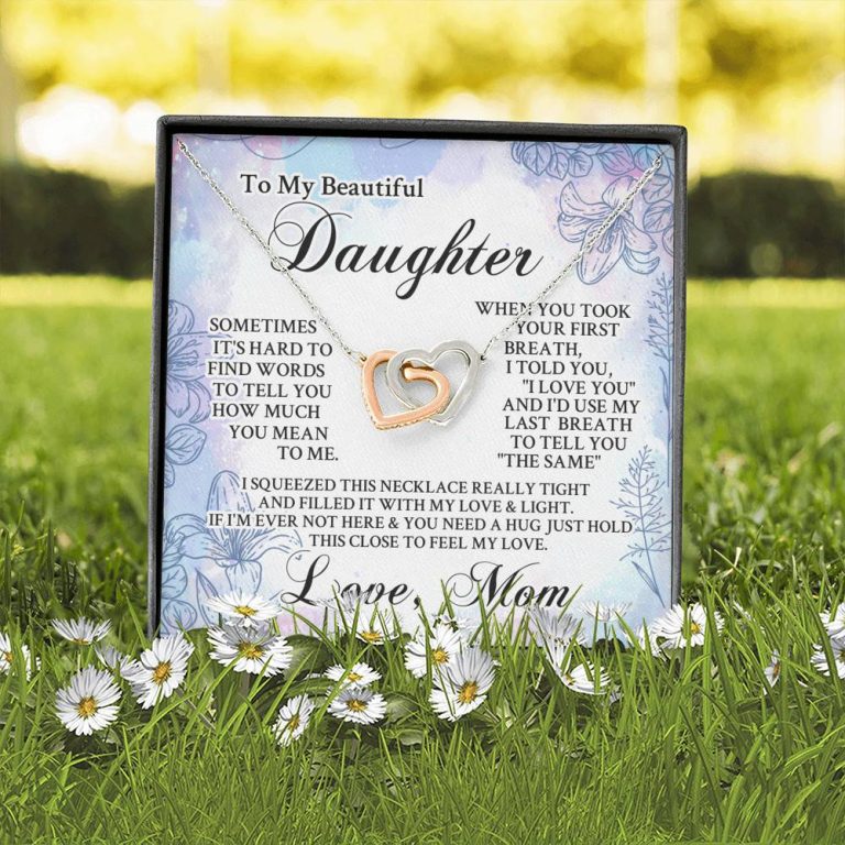 From Mom To My Beautiful Daughter Sometimes It's Hard To Find Words Interlocking Hearts Pendant Necklace