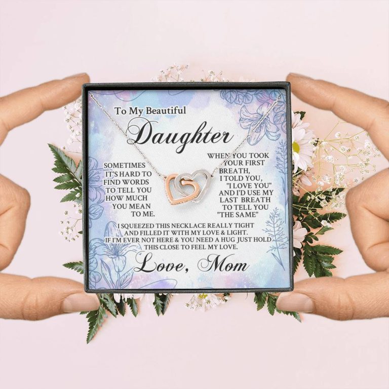 From Mom To My Beautiful Daughter Sometimes It's Hard To Find Words Interlocking Hearts Pendant Necklace