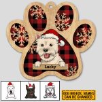 Personalized Clipart Dog Paw Christmas Decorative Custom Shaped Wooden Christmas Ornament Keepsake - Buffalo Plaid Wooden Christmas Ornament