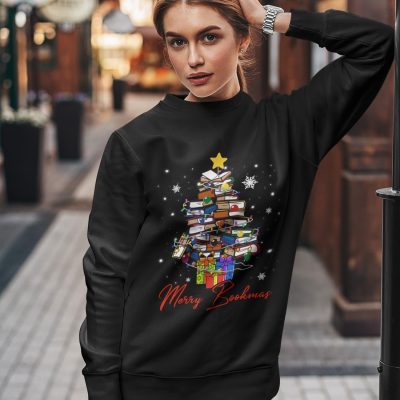 Alternative view of Merry Bookmas Bookworm Christmas T-Shirt - Hoodie - Sweatshirt - Long Sleeve