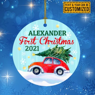 Alternative view of Baby's First Christmas Ornament Personalized Toy Car with Christmas Tree Ornament Decorative Christmas Circle Ornament Keepsake
