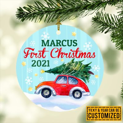 Baby's First Christmas Ornament Personalized Toy Car with Christmas Tree Ornament Decorative Christmas Circle Ornament Keepsake