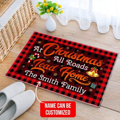 Alternative view of Personalized Family Name At Christmas All Roads Lead Home Doormat - Custom Christmas Welcome Mat