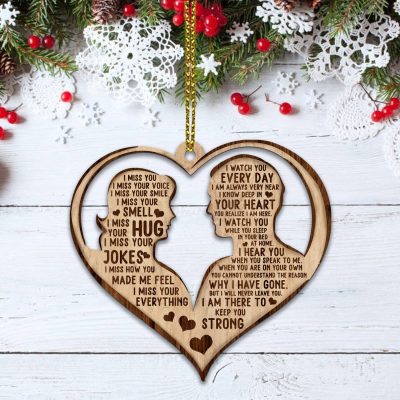 Alternative view of I Miss You I Miss Your Voice I Miss Your Smile Husband Memorial Custom Shaped Wooden Christmas Ornament