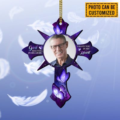 Personalized Photo God Has You In His Arms I Have You In My Heart Custom Shaped Wooden Christmas Ornament