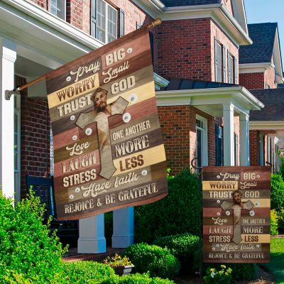 Alternative view of Pray Big Worry Small Trust God Outdoor House Flag - Christian Garden Flag
