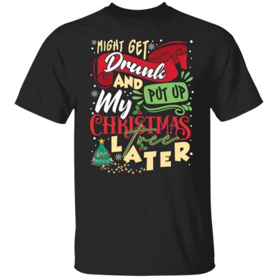 2VT. Might Get Drunk Christmas Tree, Black, Unisex T-Shirt