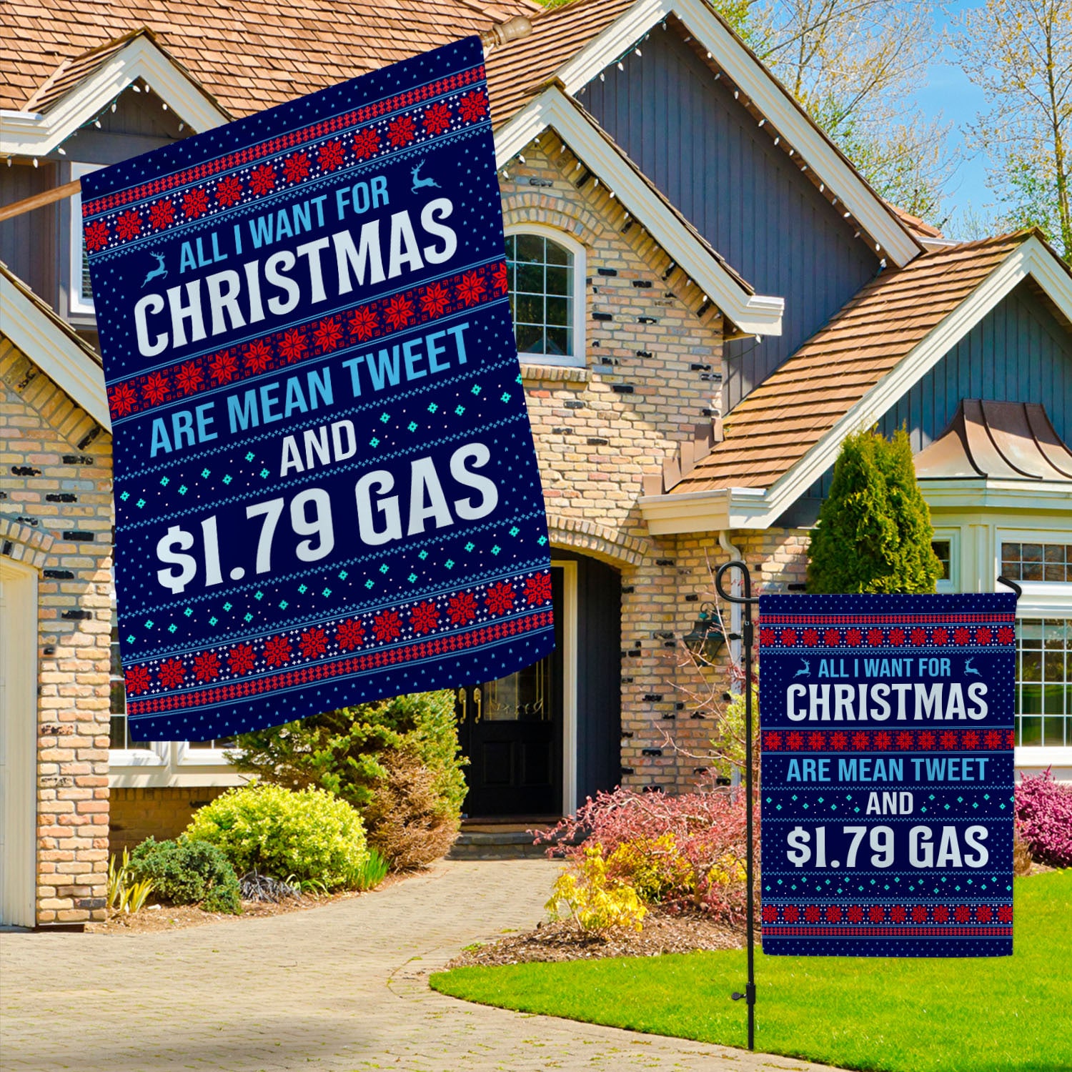 33 HG UU TIEN. Christmas Mean Tweet FLAG Garden & House Mockup 3