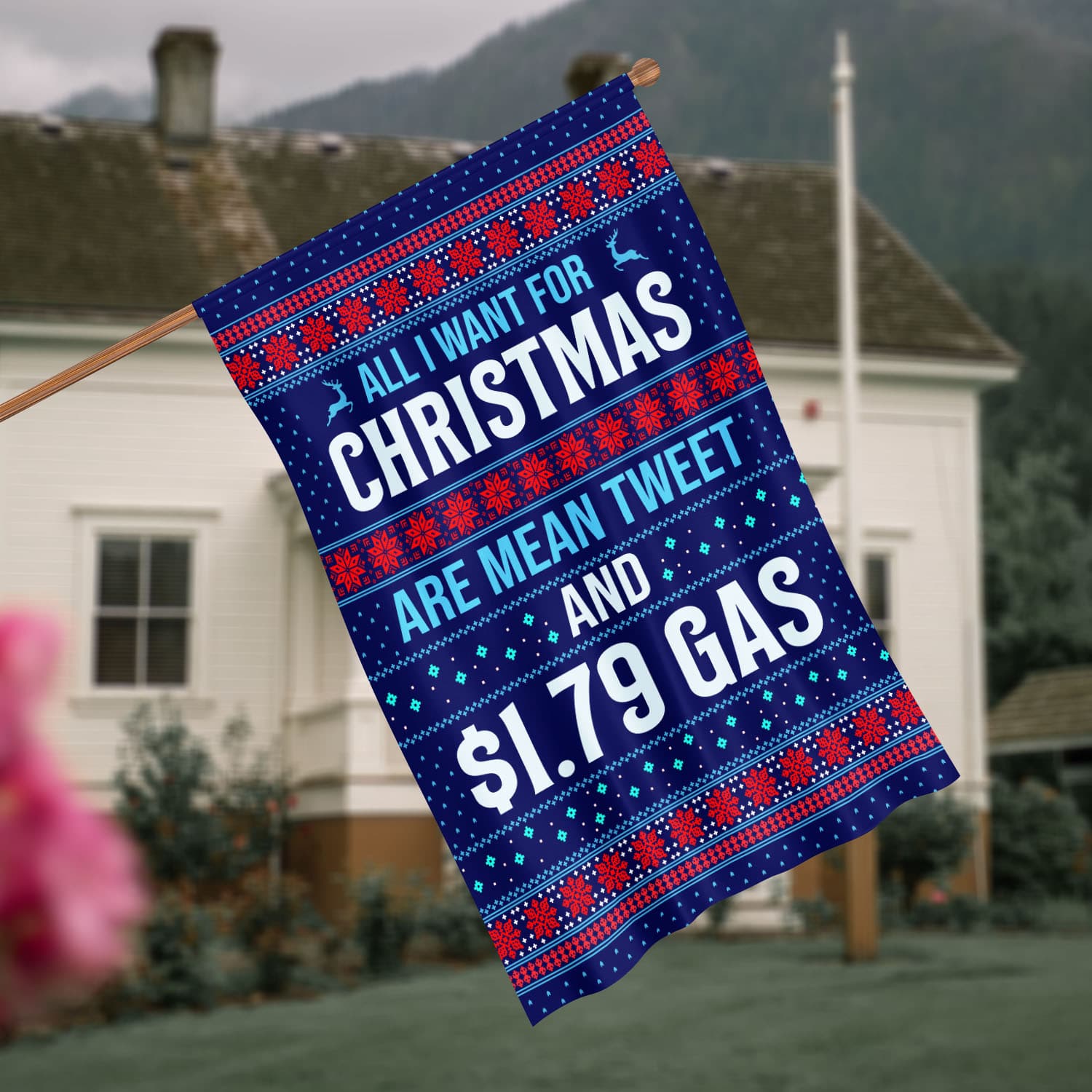 33 HG UU TIEN. Christmas Mean Tweet FLAG House Flag Mockup 4