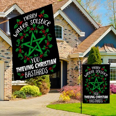 Alternative view of Merry Winter Solstice You Thieving Christian Bastards - Pagan Yule Entrance Decorative Doormat - Welcome Mat