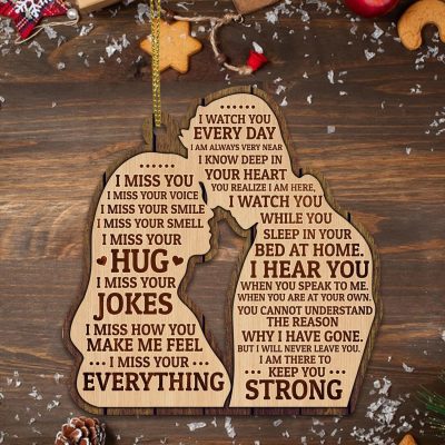 Alternative view of I Miss You I Miss Your Voice I Miss Your Smile I Watch You Everyday Couple Custom Shaped Wooden Christmas Ornament