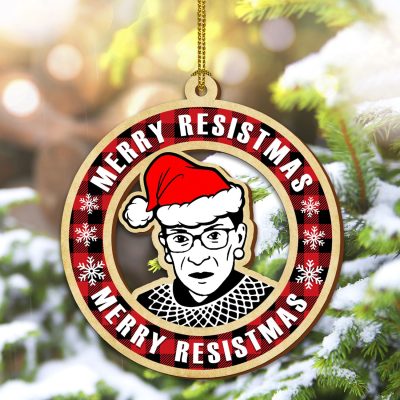 Merry Resistmas Ruth Bader Ginsburg Christmas Custom Shaped Wooden Christmas Ornament