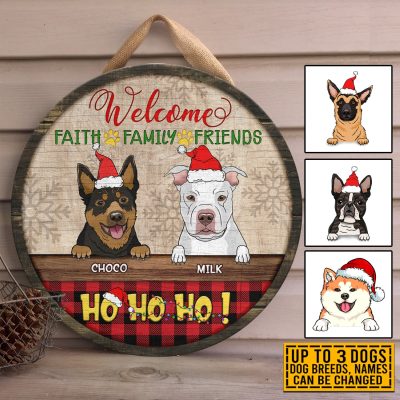Alternative view of Personalized Dog Breeds Welcome Faith Family Friends Ho Ho Ho Wooden Door Sign - Christmas Front Porch Sign Outdoor