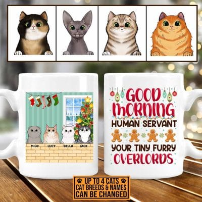 Alternative view of Personalized Cat Breed Good Morning Human Servant Your Tiny Furry Overlord Christmas Ceramic Coffee Mug