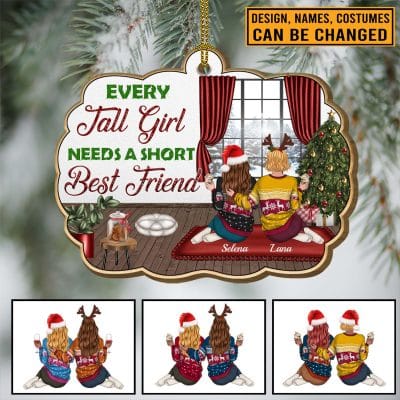 Personalized Every Tall Girl Needs A Short Best Friend Custom Shaped Wooden Christmas Ornament for Bestie