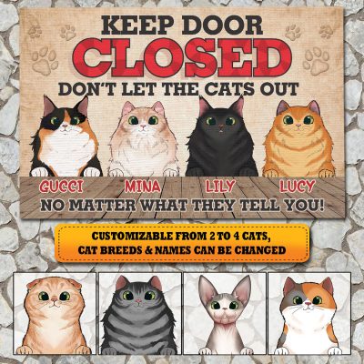 Alternative view of Custom Cat Breeds Keep Door Closed Don't Let The Cats Out No Matter What They Tell You Entrance Doormat - Indoor Outdoor Decorative Mat