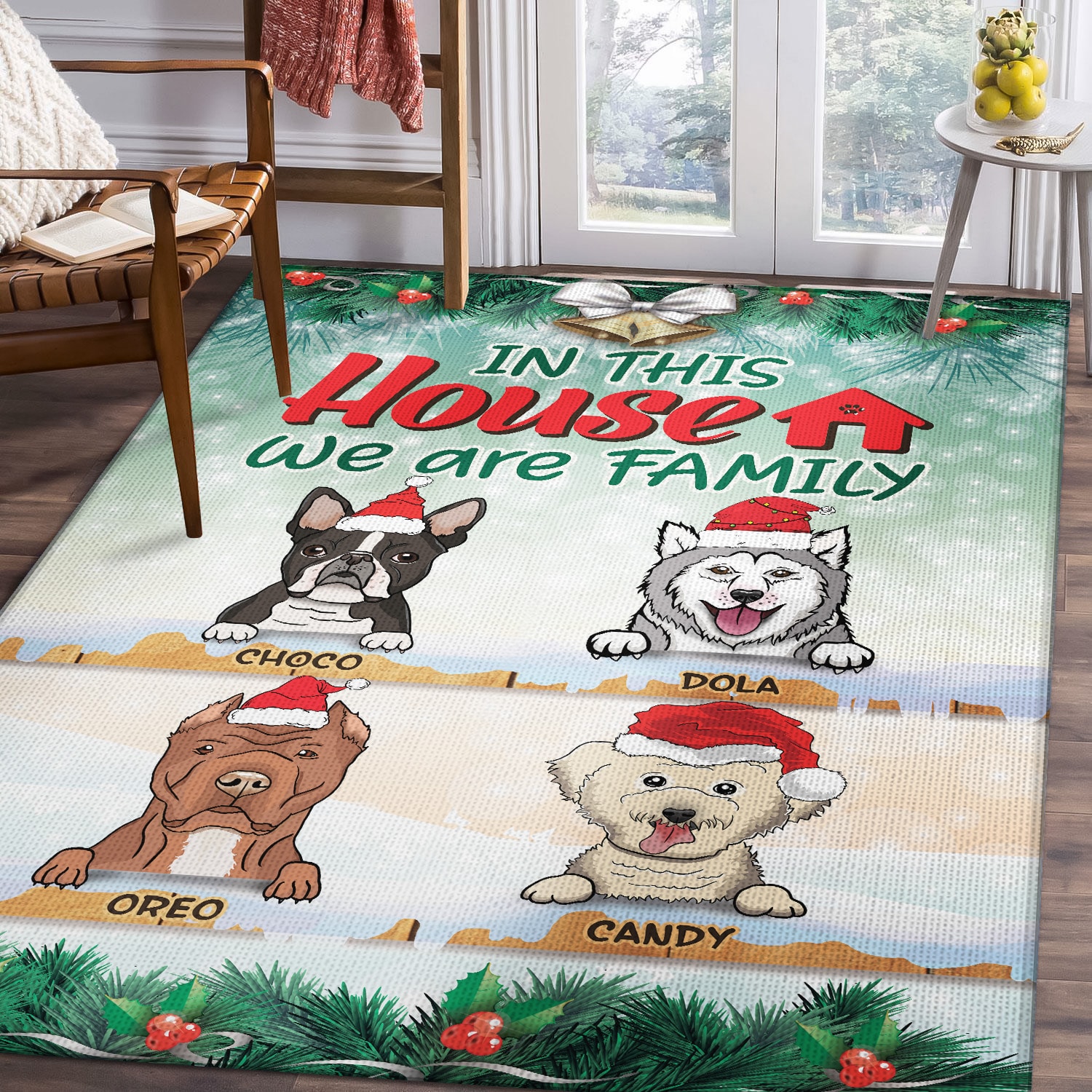 1. In This House CUSTOM CLIPART christmas 4-Sample design Rectangle Rug Mockup 9