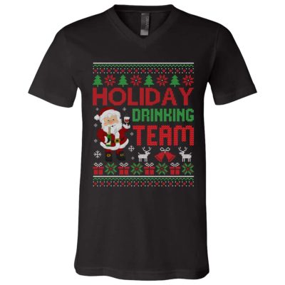 1Th. Holiday Drinking Team, Black, V-Neck T-Shirt