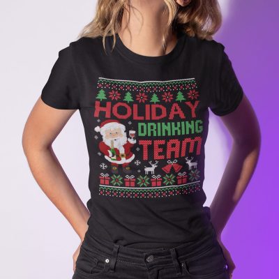 Alternative view of Holiday Drinking Team Funny Santa Drinking Christmas T-Shirt - V-Neck Shirt