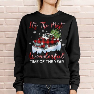 Alternative view of It's the Most Wonderful Time of The Year Buffalo Plaid Christmas Truck Hoodie - Sweatshirt - Long Sleeve Shirt